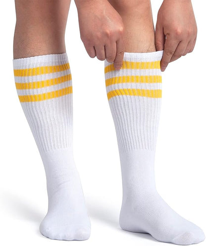 ONUPGO 5 Pieces Sweatbands Striped Socks Set Sports Headband Wristbands High Tube Socks 80s Accessories Costumes