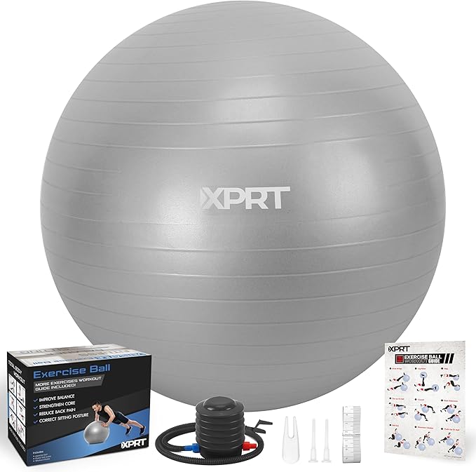 XPRT Fitness Exercise Ball (55/65/75cm) - Yoga Ball for Home Gym Workout, Physical Therapy, Balance, Stability Training - Office Ball Chair with Quick Pump (5 Colors)