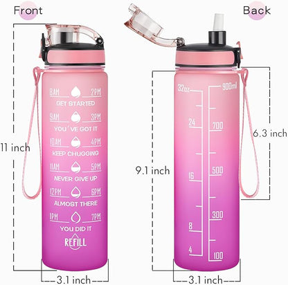 Enerbone Water Bottle, Leakproof BPA & Toxic Free, Motivational Water Bottle with Times to Drink and Straw, Fitness Sports Water Bottle with Strap for Office, Gym, Outdoor Sports