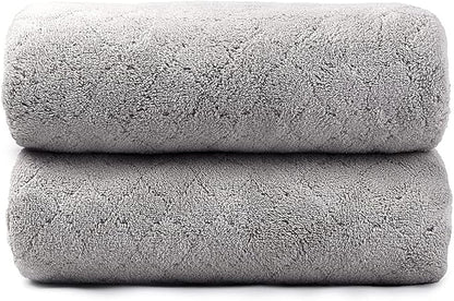 JML Microfiber Bath Towels, Oversized, Ultra Soft, Super Absorbent and Fast Drying, No Fading and Multipurpose Use for Sports, Travel, Fitness, SPA and Yoga (Coral Fleece - Grey, 30 in x 60 in)