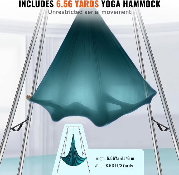 VEVOR Yoga Stand Frame, Max 441-551 lbs Load Swing Stand, Triangular Structure Aerial Rig, Aerial Silk Stands with Yoga Hammock, Standard & Height-Adjustable Version