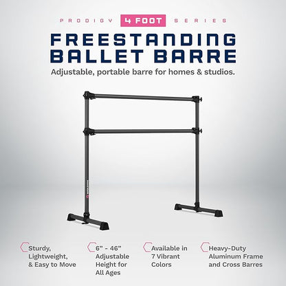 VITA Barre Portable Freestanding Double Ballet Barre, Prodigy, Aluminum | Adjustable Height, USA Made, Home or Gym Exercise Equipment for Kids & Adults | Dance, Fitness, Pilates