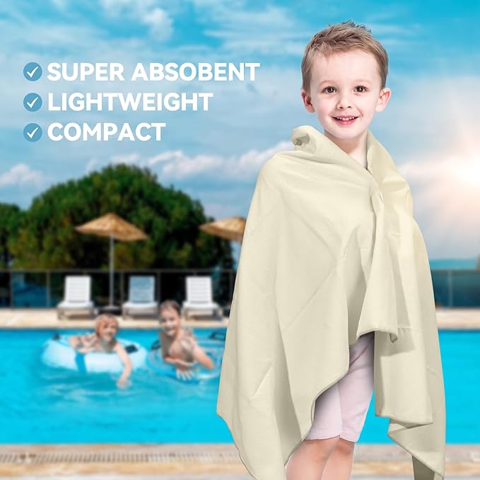 Microfiber Towel Large for Beach, Travel, Swimming, Bath, Pool–Quick Dry, Ultra Compact, Sand Free, Lightweight & Super Absorbent(Off White,60x30 in)