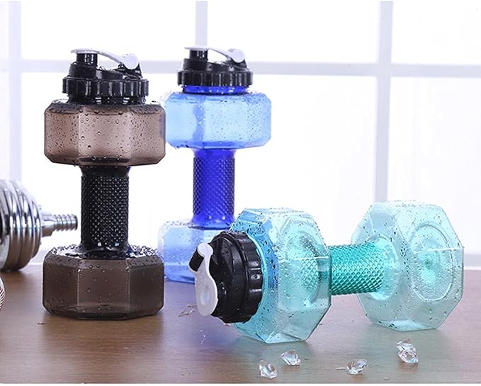 Big Capacity PETG Friendly Cup Dumbbell Shape Drinking Water Bottles Barbell Kettle Body Training Bottle () for Outdoor Camping Travel