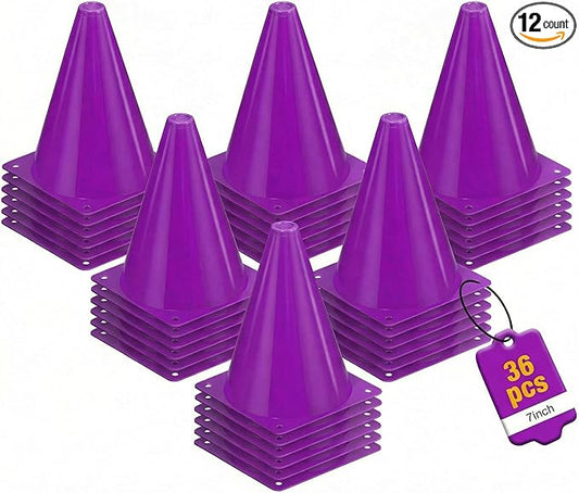 36pcs Cones 7 Inch Soccer Cones and Plastic Traffic Cones, Durable Cones for Sports Training, Ideal for Soccer, Basketball, Football, Skating, and Agility Drills Practice