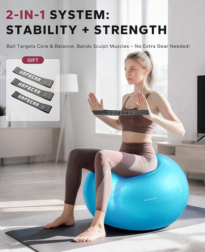 HAPBEAR Exercise Ball (22''/26''/30'') - Anti-Burst Slip-Resistant Yoga/Pilates Ball for Core Training & Posture Improvement, Home Gym/Rehab/Pregnancy Ball, Quick Pump & 3 Resistance Bands Included
