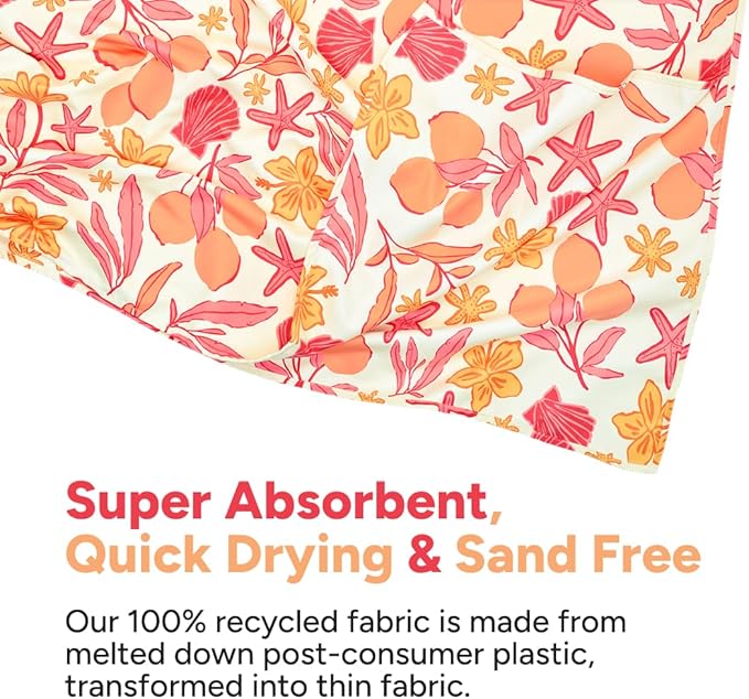 Dock & Bay Beach Towel - Quick Dry, Sand Free - Compact, Lightweight - 100% Recycled - Includes Bag - Tangerine Tide - Large (160x90cm, 63x35)