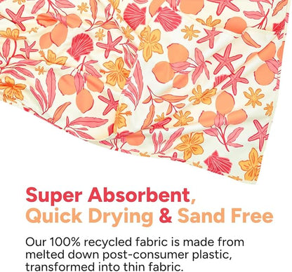 Dock & Bay Beach Towel - Quick Dry, Sand Free - Compact, Lightweight - 100% Recycled - Includes Bag - Tangerine Tide - Large (160x90cm, 63x35)