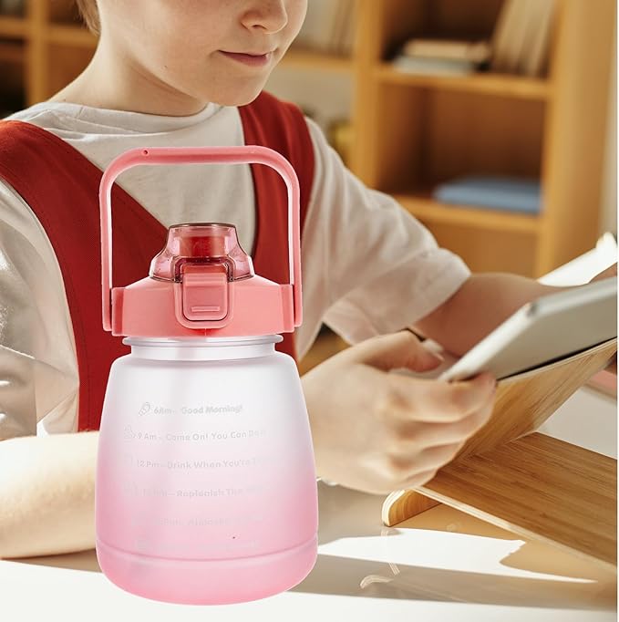 1200ml Sports Water Bottle with Drinking Time Marker Frosted Large Capacity Fitness Water Jug Portable Red for Outdoor Exercise and Gym Use