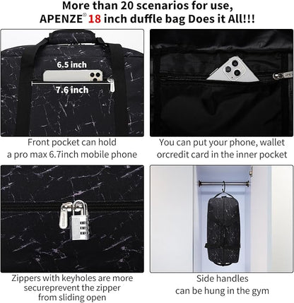 Small Gym Bag 18 inch Carry On Duffel Bag for Weekender Travel - Marble Black