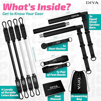 Pilates Bar Kit with Resistance Bands 140 lbs – Adjustable Portable Home Gym Workout Equipment for Women & Men – Full Body Fitness Bar for Legs, Glutes, Arms, Core & Back