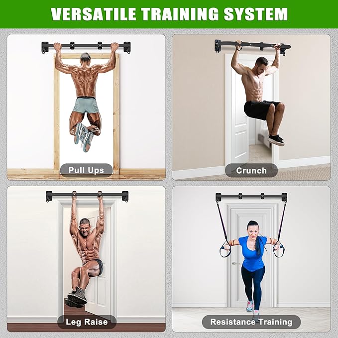 SELEWARE Heavy Duty Wall Mount Pull Up Bar, Joist Mount Chin Up Bar for Doorway, Sturdy Steel Construction, w/Resistance Band Hooks, Fits 32"/36" Wall Studs for Home Gym Strength Training