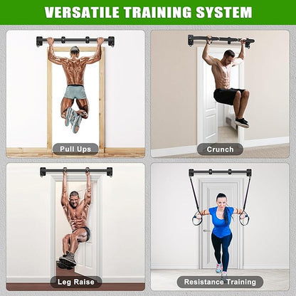 SELEWARE Heavy Duty Wall Mount Pull Up Bar, Joist Mount Chin Up Bar for Doorway, Sturdy Steel Construction, w/Resistance Band Hooks, Fits 32"/36" Wall Studs for Home Gym Strength Training
