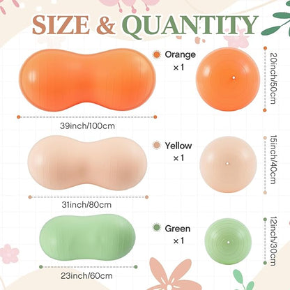 Jexine Peanut Ball for Kids Therapy - 3-Piece Anti-Burst Set, Yoga Balance Exercise Ball for Pregnancy & Home Gym, Includes 1 Pump & 3 Size Options