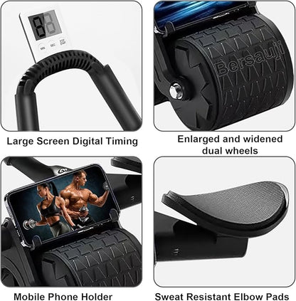 2026 New Ab Roller Wheel with Knee Mat &Timer, Automatic Rebound Abdominal Wheel, Ab Abdominal Exercise Roller with Elbow Support, Abs Workout Equipment Ab Exercise Roller for Women Men