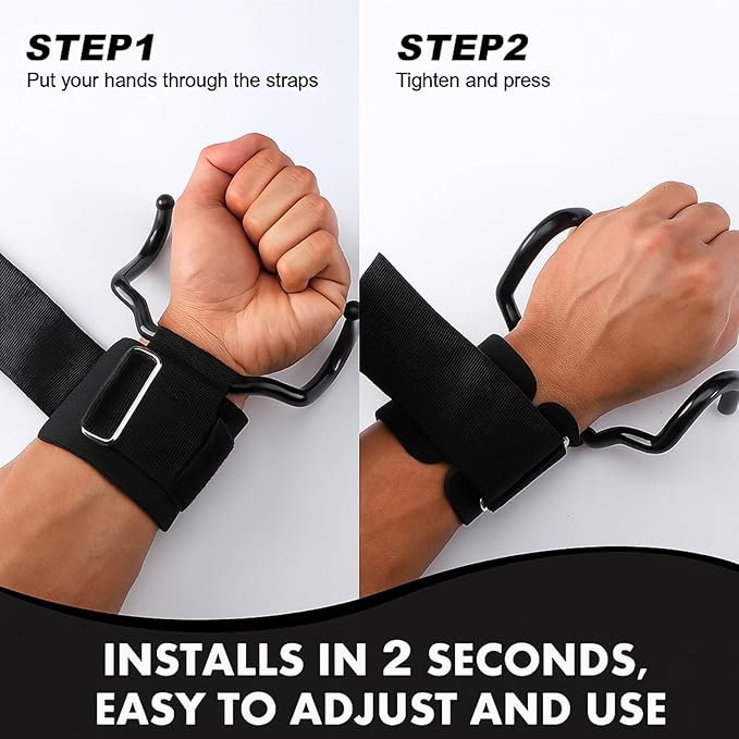 2 Pcs Weight Lifting Hooks Widened Design Heavy Duty Wrist Lifting Straps 5 Inch Hooks for Men Women Adjustable Gym Straps Hook for Pull-ups Deadlifts Strength Training and Fitness Workouts