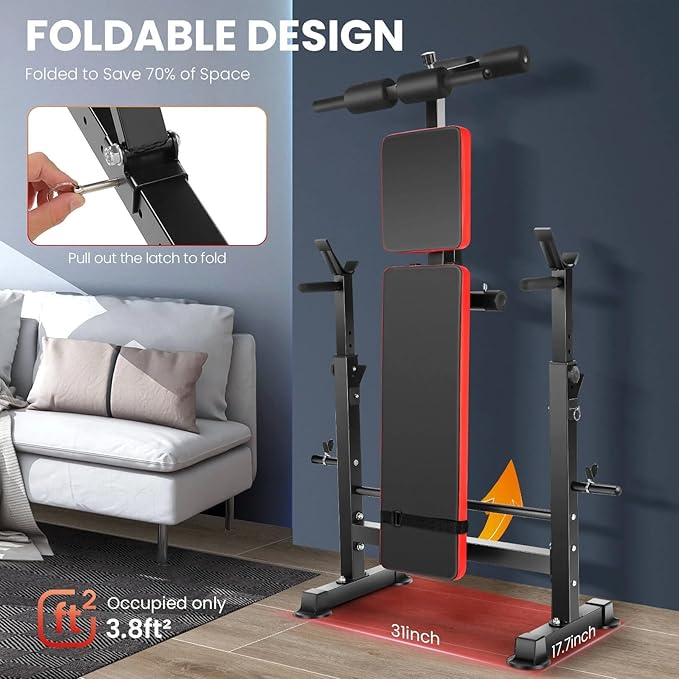 OPPSDECOR 900 LBS Weight Bench Set with Squat Rack, Adjustable Bench Press Set with Leg Extension and Leg Curl, Foldable Flat/Incline/Decline Workout Bench for Home Gym