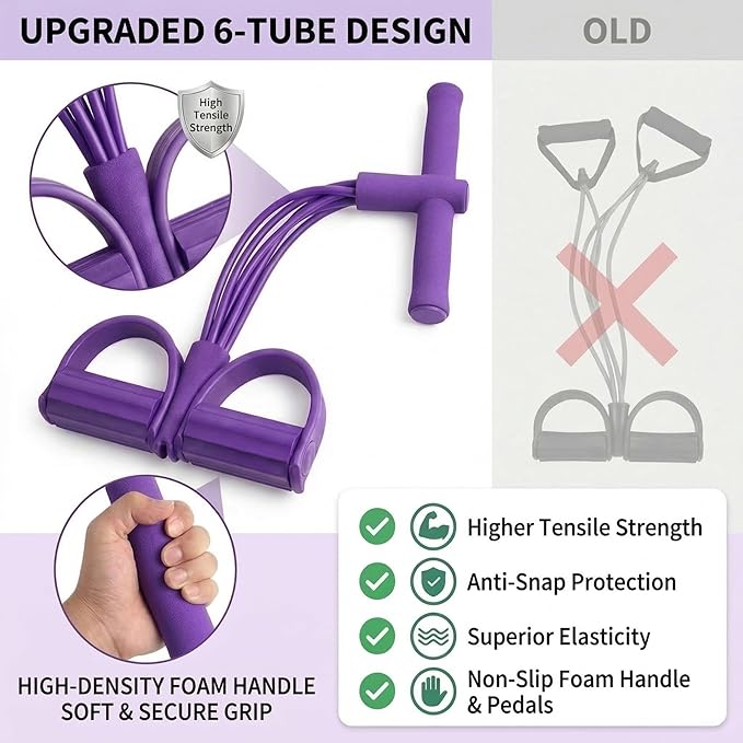 Resistance Bands with Handles, 6 Tube Pedal Exercise Bands for Home Workout, Adjustable Resistance Bands for Arms Legs & Core Training