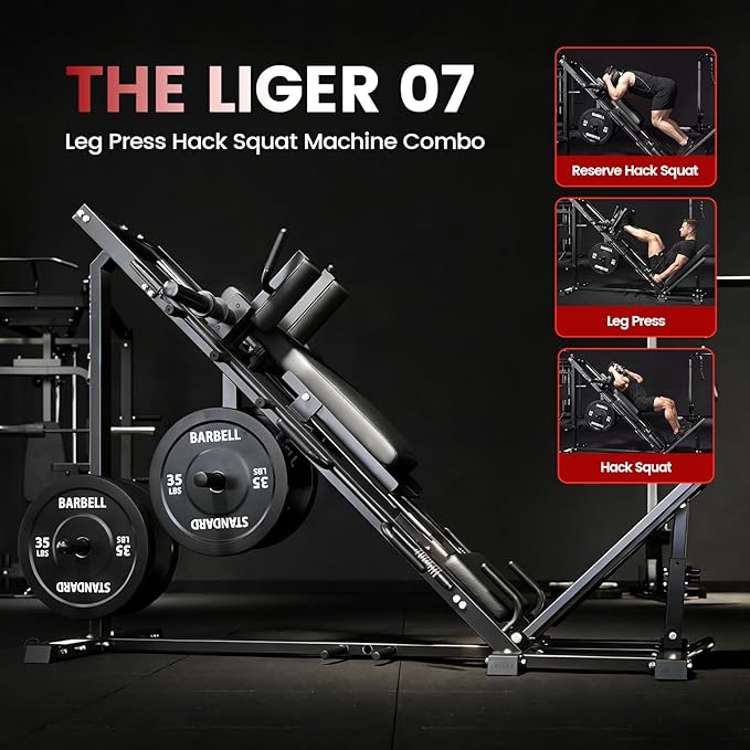 GMWD Leg Press Hack Squat Machine Combo, Leg Exercise Machine with Linear Bearing, 45-Degree Lower Body Special with Weight Storage for Quads, Hamstring, Glutes, Calves, Home Gym Leg Day Equipment
