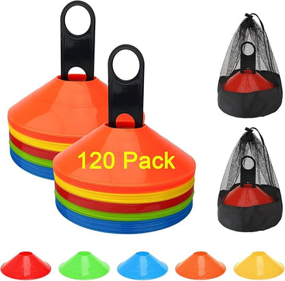 60/120 Pack Soccer Training Cones, Football Sport Cones Training Field Marker Agility Cones with Carry Bag and Holder for Drills, Basketball, Coaching, Practice Equipment, 5 Color