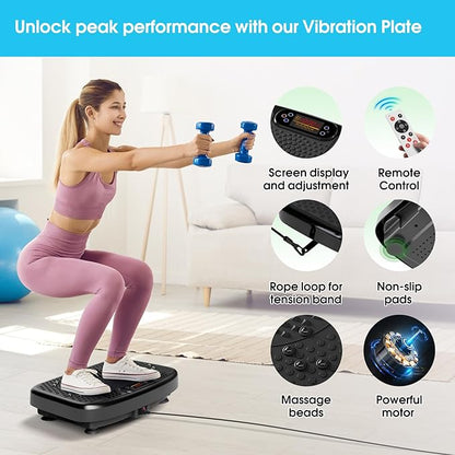 SoftGym Vibration Plate Exercise Machine for Lymphatic Drainage,Power Vibrate Stand Shake Board 450 Lbs Capacity Whole Body Workout Waver with Fitness Resistance Bands Weight Loss Gifts for Women Men