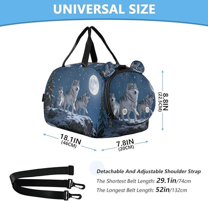 Gym Bag for with Shoe Compartment， Wolves of the Forest pattern Duffle Bag for Travel, Sports, Fitness & Workout
