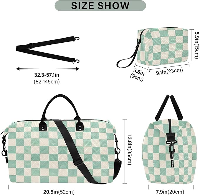senya Weekender Bags Travel Duffel Gym Bag Mint Cream Checkerboard Carry on Overnight Tote Bag with Toiletry Bag for Airplane Travel Trip Gym Yoga, g366833926p1006c1071s2442