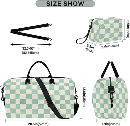 senya Weekender Bags Travel Duffel Gym Bag Mint Cream Checkerboard Carry on Overnight Tote Bag with Toiletry Bag for Airplane Travel Trip Gym Yoga, g366833926p1006c1071s2442