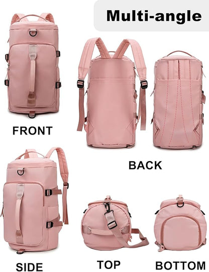 ZUEVI 3 In 1 Backpack Travel Duffle Bag for Men Women with Wet Pocket and Shoe Compartment Waterproof Gym Backpacks for Weekender Sports Training Yoga (Pink)
