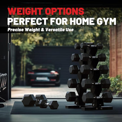 PAPABABE Hex Dumbbell Set with Rubber Grip 2.5-125lb, Odorless Rubber Coated Weight Fixed Dumbbells Set of 2, Weights for Women at Home, Hand Weights for Home Gym & Strength Training,Pesas Para Ejercicios