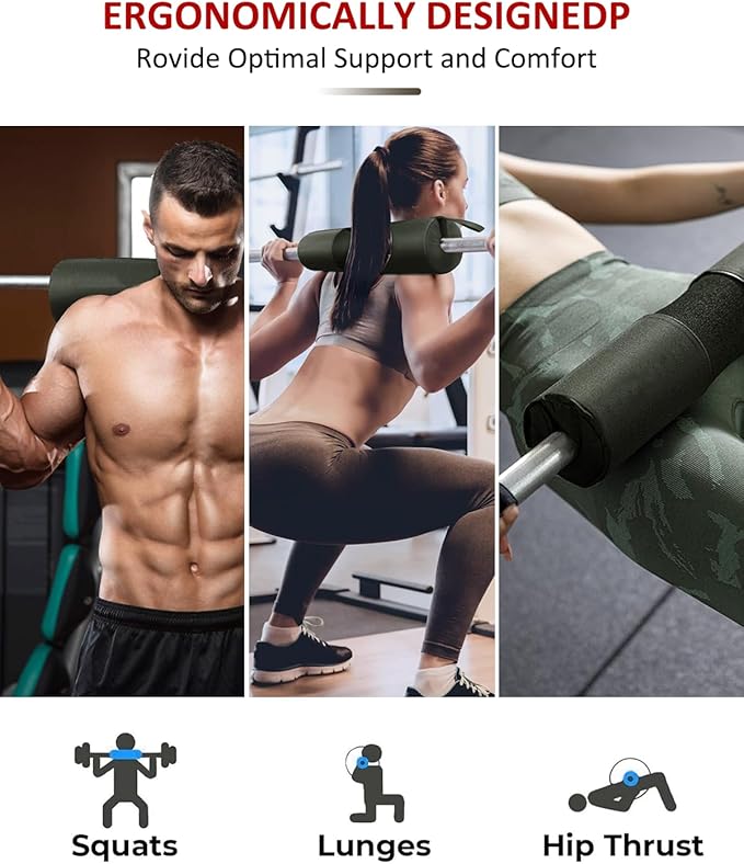 Barbell Squat Pad Set- Nylon Padding AntiSlip- Thick Foam Barbell Pad for Squats Cushion,Lunges&Bar Padding for Hip Thrusts -Standard Olympic Weight Bar Pad (Wrist Straps Weightlifting-Ankle Straps)