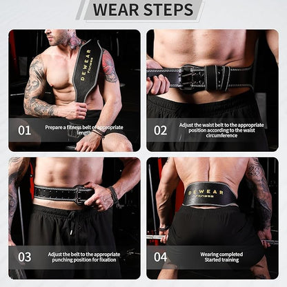 Genuine Leather Weight Lifting Belt, 4”& 6” Padded Lumbar Back Support, 10 Adjustable Holes, Gym Weight Belt Ideal for Deadlift, Powerlifting, Bodybuilding and Squat