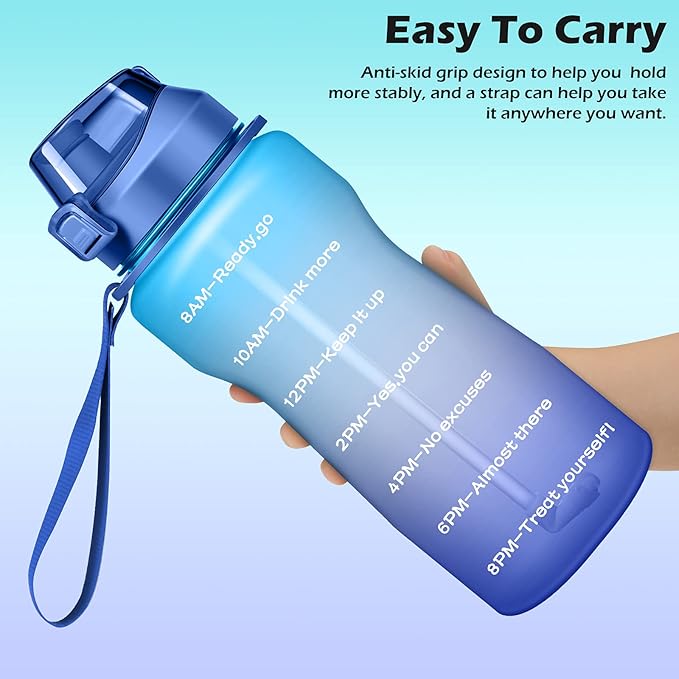 Gallon Motivational 64/100 oz Water Bottle with Time Marker & Straw, Large Daily Water Jug for Fitness Gym Outdoor Sports, Remind of All Day Hydration, Leak Proof, BPA Free (blue+purple, 100oz)