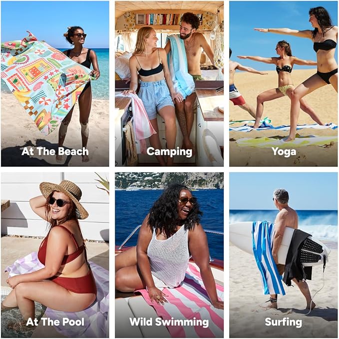 Dock & Bay Beach Towel - Quick Dry, Sand Free - Compact, Lightweight - 100% Recycled - Includes Bag - Wish You were Here - Large (160x90cm, 63x35)