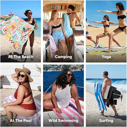 Dock & Bay Beach Towel - Quick Dry, Sand Free - Compact, Lightweight - 100% Recycled - Includes Bag - Wish You were Here - Extra Large (200x90cm, 78x35)