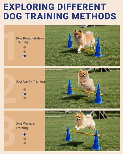 Dog Agility Course Backyard Set, Dog Agility Hurdle Cone Set with Height Adjustable Crossbar for Rehabilitation & Beginners, Dog Agility Equipment for Dog Obstacle Course - 12 Inch