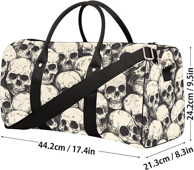 Travel Duffel Bag Gothic Vintage Skull Waterproof Sport Gym Bag Foldable Travel Bag Overnight Bag Weekender Bag Handbag Sports Duffle Bags for Girls Women Men Boys