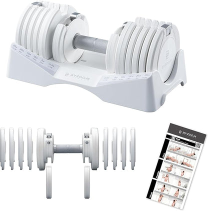 BYZOOM FITNESS Pure Series Adjustable Dumbbell - 12.5/25/27.5/75lb - ONE UNIT OR PAIR(check QTY before purchase) - 5-in-1/ 10-in-1 / 21-in-1 Flexible Hand Weights for Home Gym, Strength Training & Fitness Workouts, White OR Black