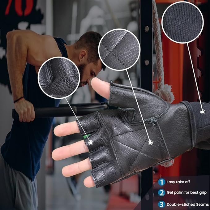 Roadster – Leather Workout Gloves for Men and Women’s, Fitness Weight Lifting Gloves for Exercise, Cycling, Training, Pull Ups and Hanging, Gym Gloves with Adjustable Wrist Strap.