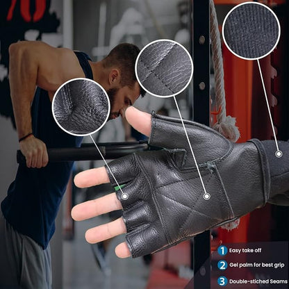 Roadster – Leather Workout Gloves for Men and Women’s, Fitness Weight Lifting Gloves for Exercise, Cycling, Training, Pull Ups and Hanging, Gym Gloves with Adjustable Wrist Strap.