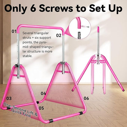 Kids Gymnastics Bar Gymnastic Equipment for Home Adjustable Height Gymnastic Training Bar Gymnastic Stuff for 3-7 Years Old Girls