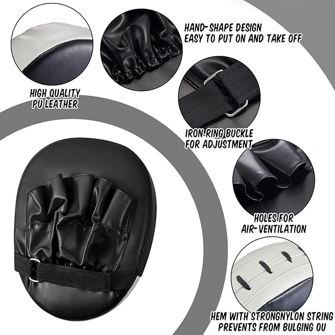Poen 7 in 1 Taekwondo Kick Pad Boxing Training Equipment Punching Mitts Martial Arts Wrist Band Adjustable Soft Pads Set for Karate Muay Thai MMA Training