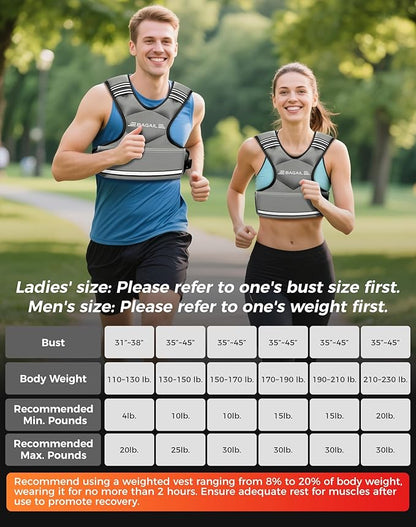 BAGAIL Adjustable Weighted Vest 4-10lb/12-18lb/20-32lb, Comfortable X-Shape & U-Neck Weight Vest for Women and Men Walking with 6 Removable Weights, Large Pocket and Reflective Strips