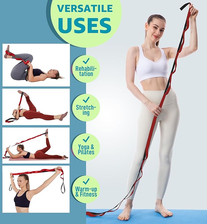 Calf Stretcher Multi Loop Stretch Strap - Physical Therapy Strap for Stretching, Calf Stretch Yoga Belt with Loops, Hamstring Stretcher, Leg Stretch Band, Fascia Stretcher & Arch Support Bands for Feet