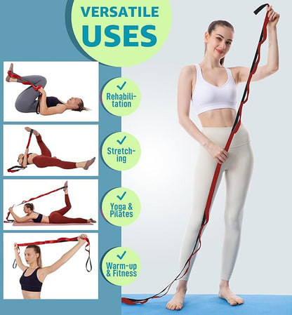 Calf Stretcher Multi Loop Stretch Strap - Physical Therapy Strap for Stretching, Calf Stretch Yoga Belt with Loops, Hamstring Stretcher, Leg Stretch Band, Fascia Stretcher & Arch Support Bands for Feet
