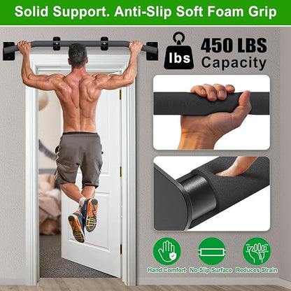 SELEWARE Heavy Duty Wall Mount Pull Up Bar, Joist Mount Chin Up Bar for Doorway, Sturdy Steel Construction, w/Resistance Band Hooks, Fits 32"/36" Wall Studs for Home Gym Strength Training