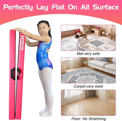 8FT Folding Balance Beam -Gymnastics Floor Beam -Gymnastics Equipment for Kids,Wood core- Anti-Slip Bottom and Carrying Bag for Home