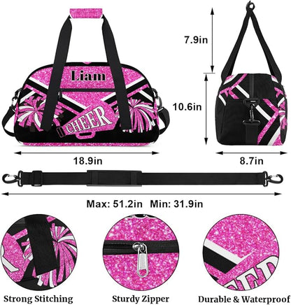 Custom Sports Cheerleading Bags for Girls, Overnight Duffel Bags Workout Training Personalized Sport Gym Bag Travel Practice Gymnastics Duffel Bag,Water Pink Shiny Glitters Black