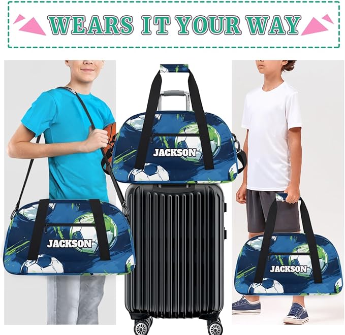 Custom Boys Soccer Gym Duffel Bags for Kids with Personalized Name Sport Training Travel Bags for Overnight Weekender