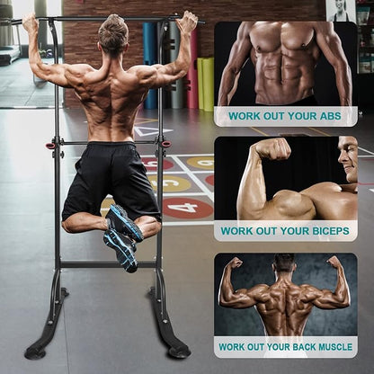 Heavy Duty Power Tower & Adjustable Dip Station for Men Adults Home Gym, Multi-Function Training Equipment for Pull Ups, Chin Ups, Dips, Push Ups, Leg Raises, Compact Strength Training Power Rack